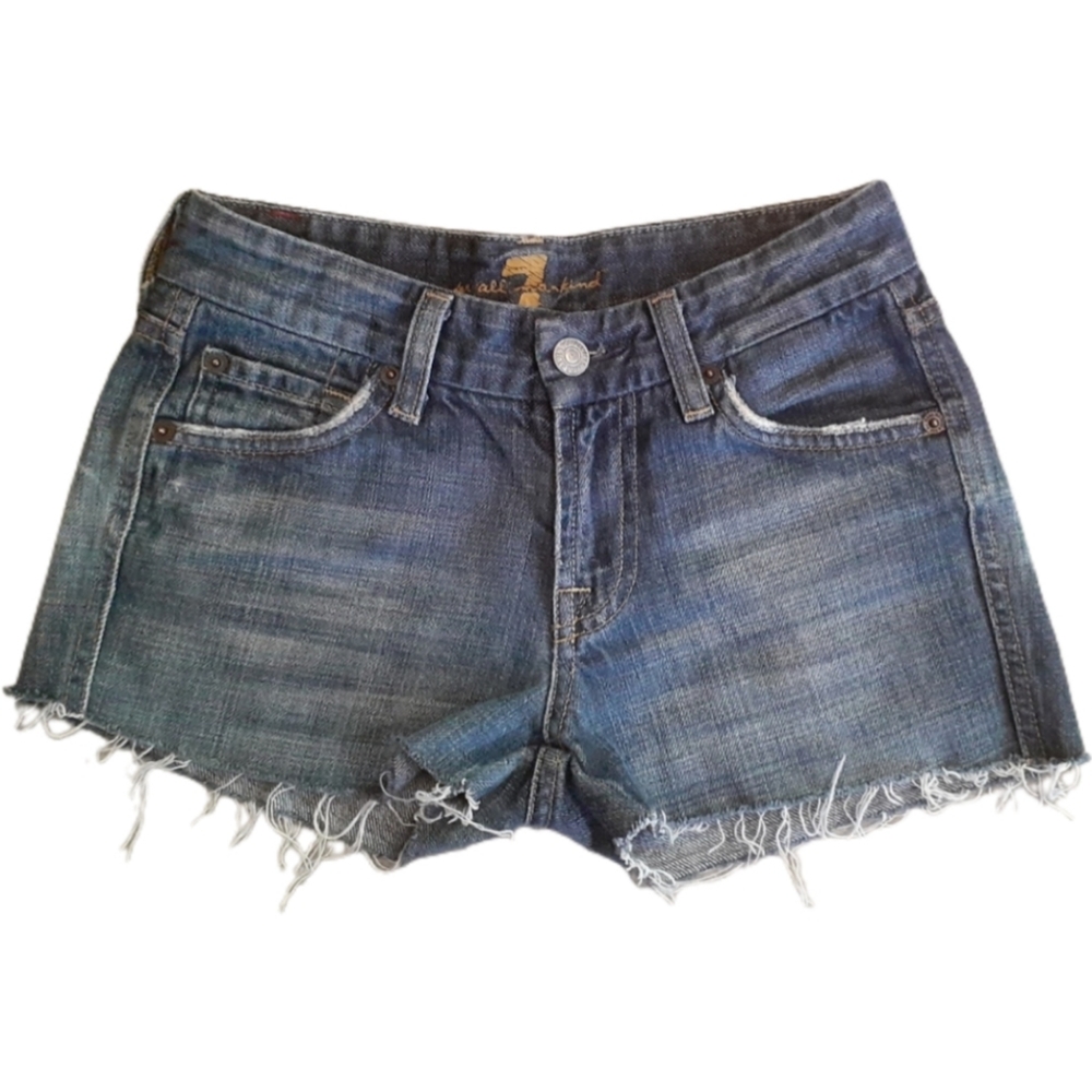 Seven 7 Jean Shorts 'A' Pocket Distressed Blue Dark Wash Sz 24